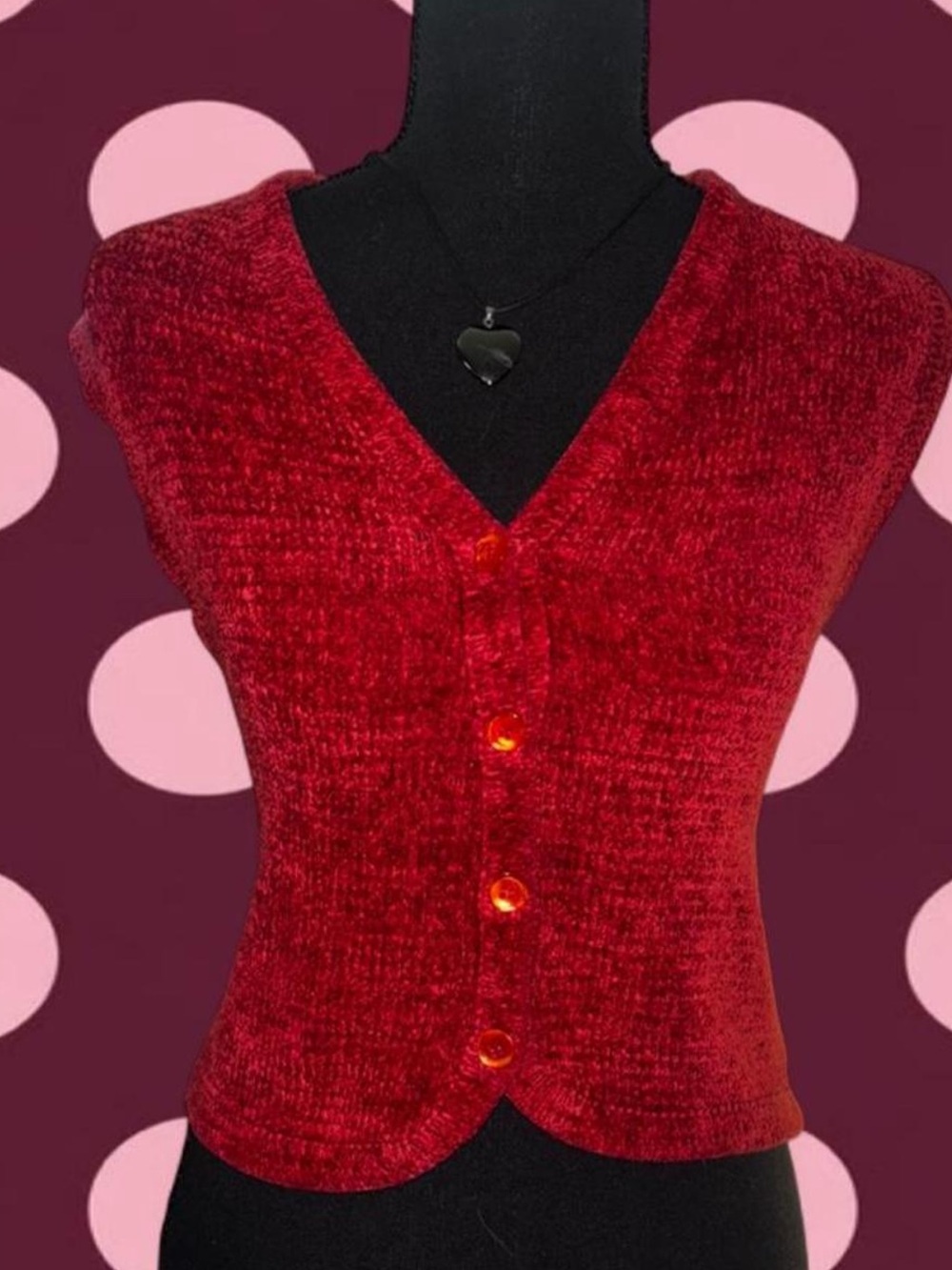 Red V-Neck Button Front Women’s Sweater Vest